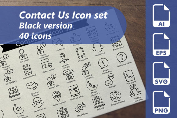 Contact Us Line Icon Set: Graphics and Icons for Branding