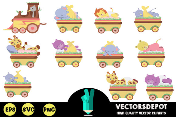 Cute Animals Train Clipart
