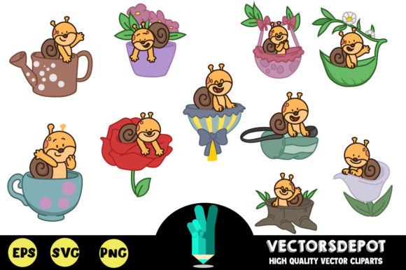 Cute Little Snail Clipart: Graphics for Whimsical Design