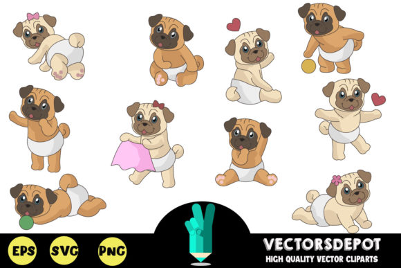 Cute Pugs Clipart Review