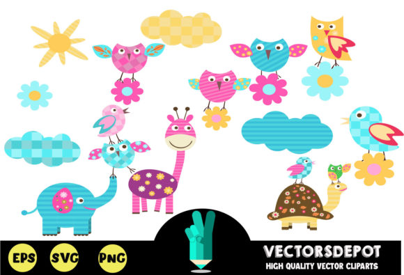 Spring Colorful Animals Clipart: Graphics for Creative Projects